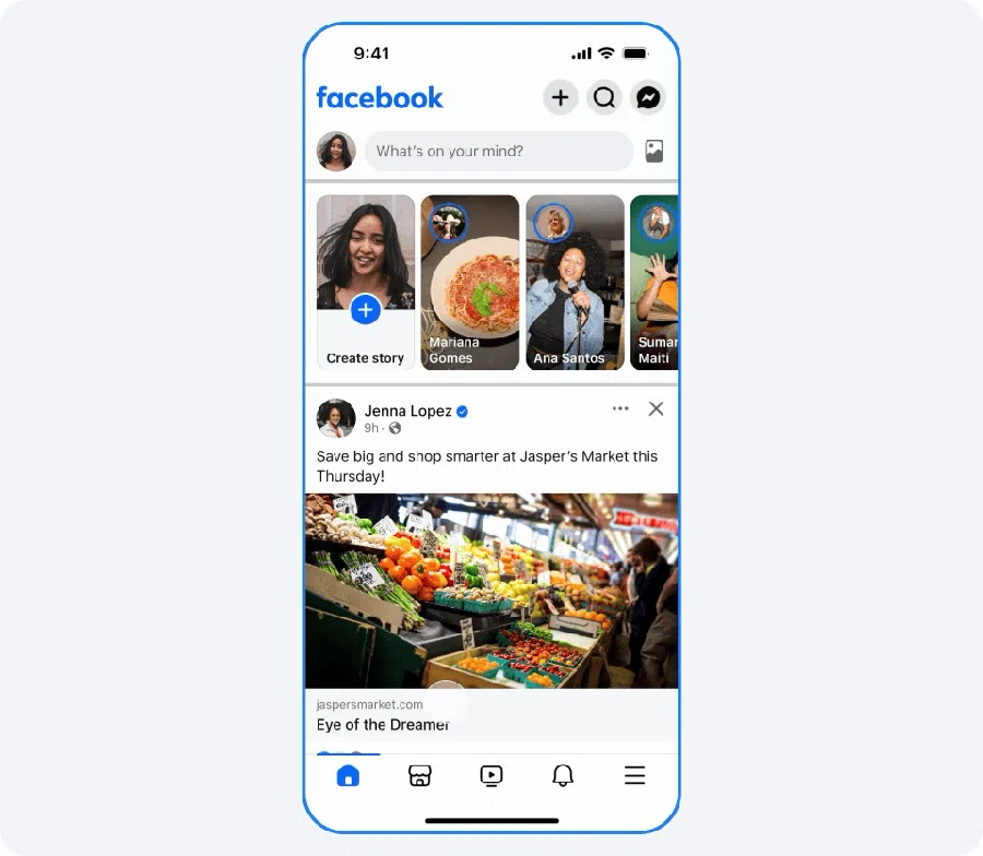 Facebook mobile screen displaying how to pin the Friends tab from the Home Feed navigation bar.