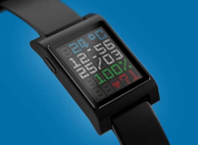 Black Core Time 2 smartwatch with a colorful display.