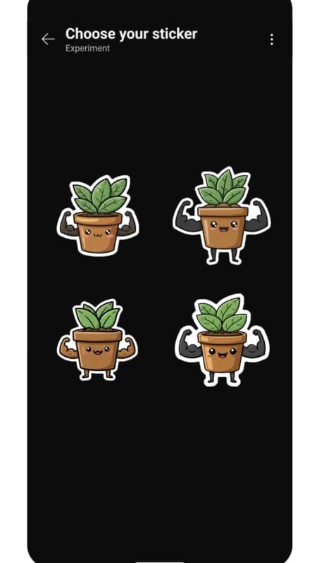 AI-generated plant stickers with muscular arms in YouTube Shorts sticker menu.
