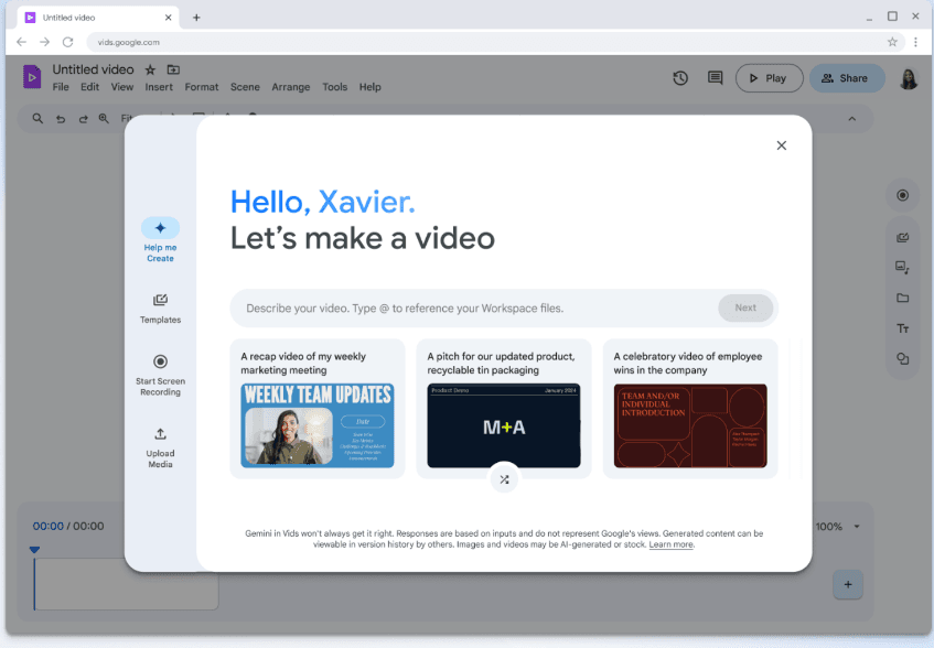 Google makes it easier to edit Drive videos with a new Vids shortcut button