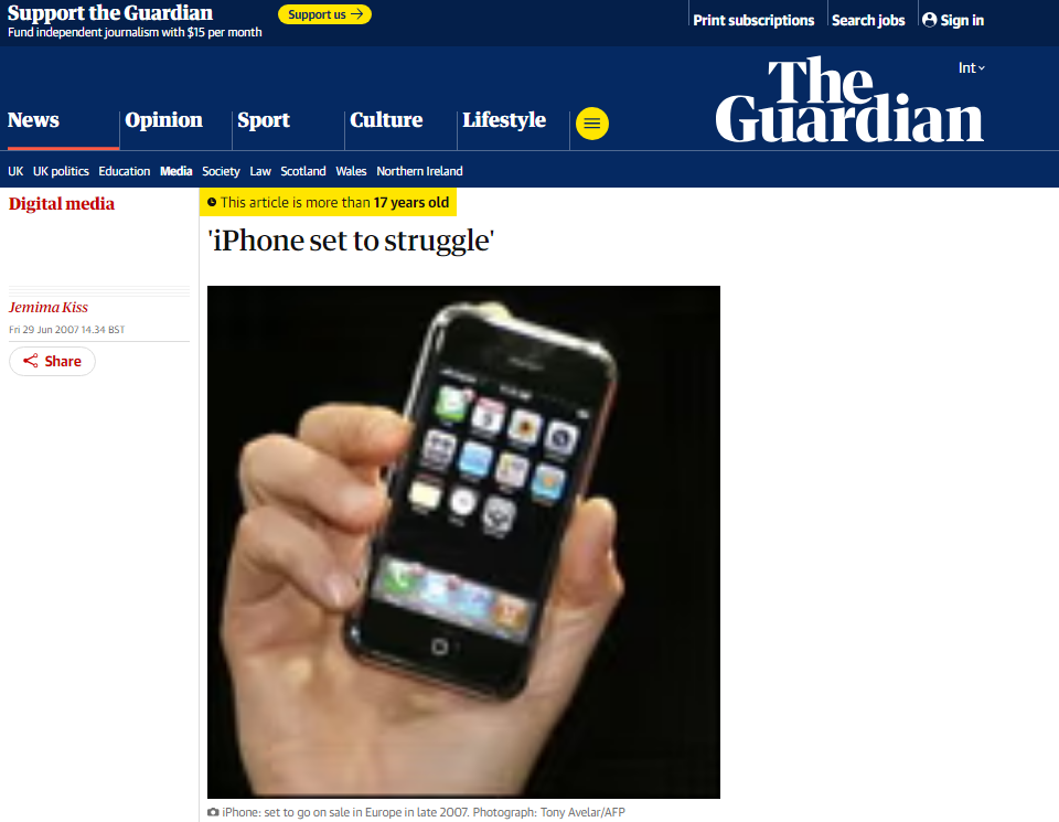 5 years ago, The Guardian predicted massive failure for the iPhone