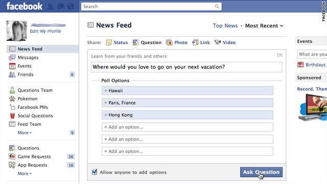 Where is the Questions Feature Located on the Facebook Page Timeline