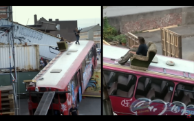 Turning on a TV with a human-powered machine