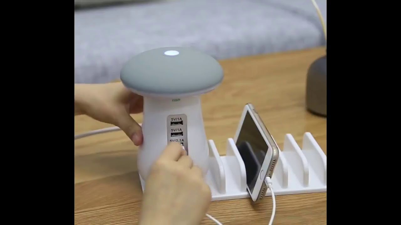A USB charging station lamp closeup