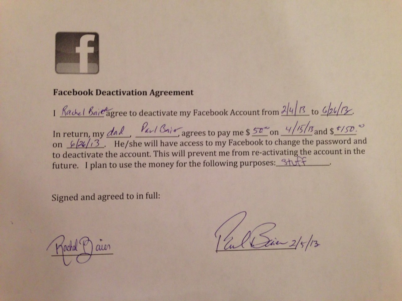 14-year-old gets father to pay her $200 to take 6-month break from Facebook