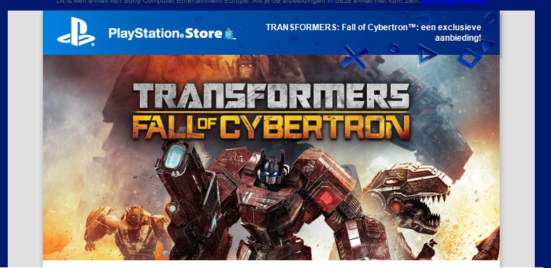 Transformers Fall of Cybertron Playstation Email