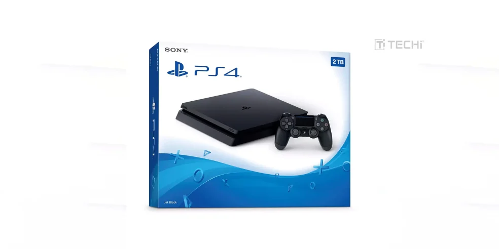 PlayStation 4 console retail box featuring 2TB storage and DualShock controller.