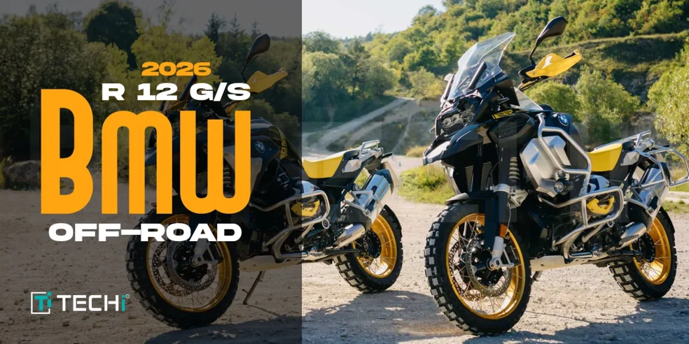 2026 BMW R 12 G/S adventure motorcycles parked off-road with yellow accents and rugged dual-sport tires.
