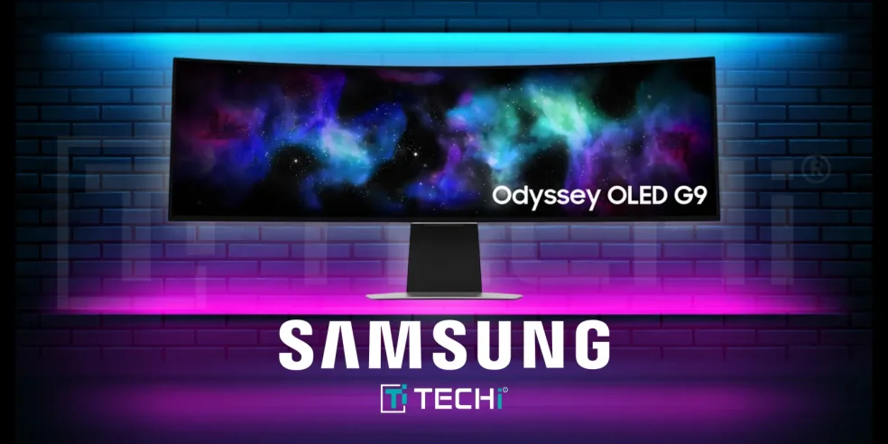 Samsung Odyssey OLED G9 gaming monitor with an immersive display, showcasing vibrant colors and cutting-edge gaming technology.