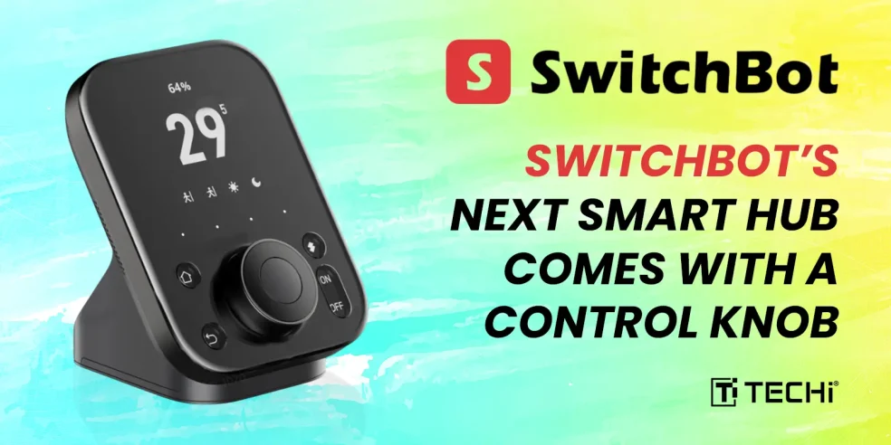 SwitchBot Hub 3 smart home device with a control knob, black display, and physical buttons for enhanced user interaction.