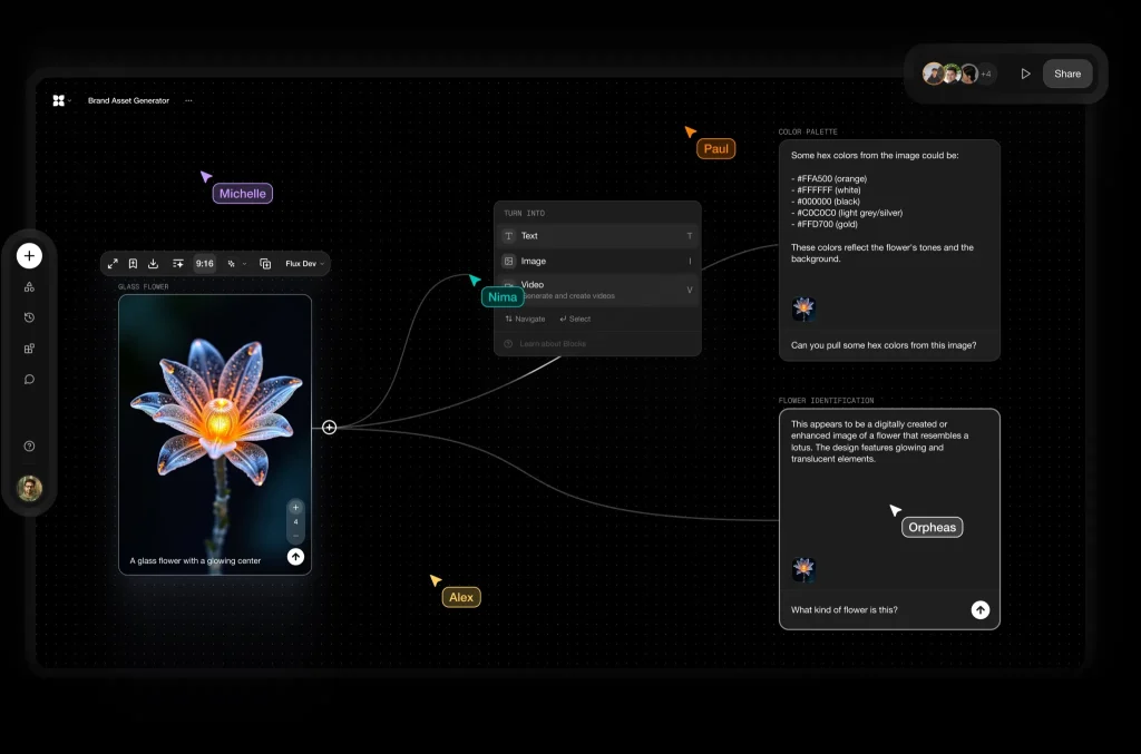 AI-powered interface with a glowing glass flower