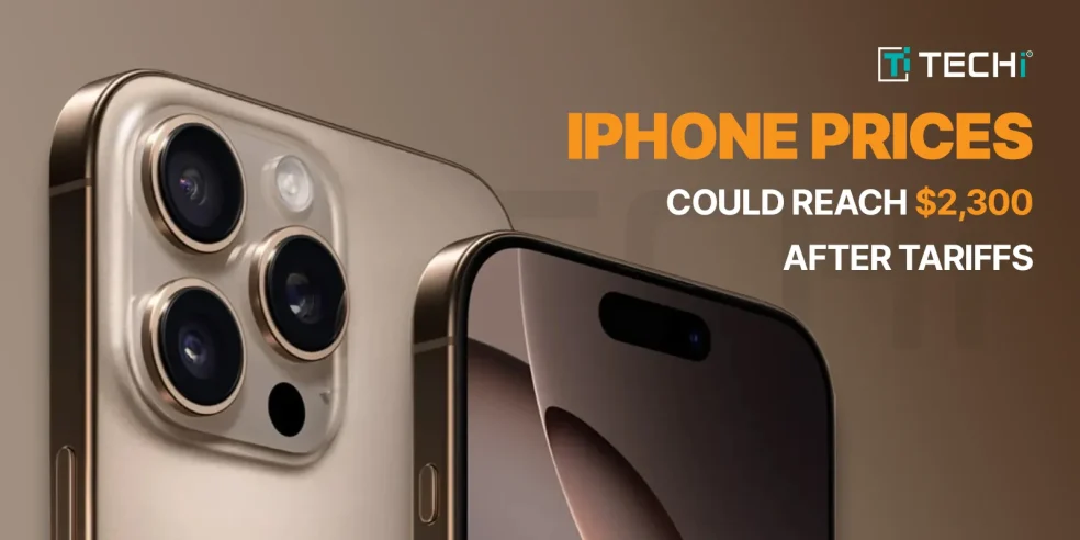 Close-up of iPhone 16 Pro Max with triple camera setup, highlighting potential $2,300 price after Trump’s tariffs.