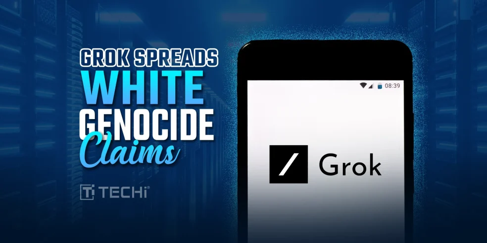 Screenshot from X showing Grok AI chatbot outputting unprompted, controversial text regarding South African white genocide.