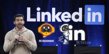 LinkedIn CEO speaks as AI assistant icons appear with mixed reactions, symbolizing user hesitation toward AI-generated posts.