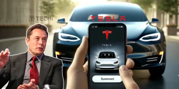 Elon Musk announces Tesla robotaxi launch as a user summons a self-driving car via smartphone.