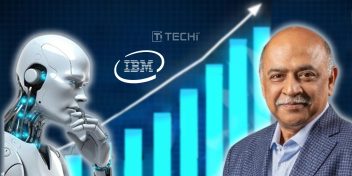 AI robot and IBM CEO with rising stock chart symbolizing IBM’s AI-driven growth