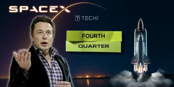 Elon Musk gestures in front of a SpaceX rocket launch illustration with “Fourth Quarter” text, symbolizing Starlink’s Q4 2025 rollout in Vietnam.