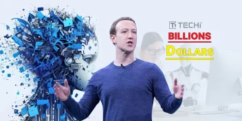 Mark Zuckerberg speaking in front of a futuristic AI graphic, representing Meta's investment in building billion-dollar superintelligence data centers.