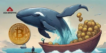 Illustration of a whale dropping Bitcoin coins into a boat, symbolizing crypto whale sell-off activity during a 2025 market rally.