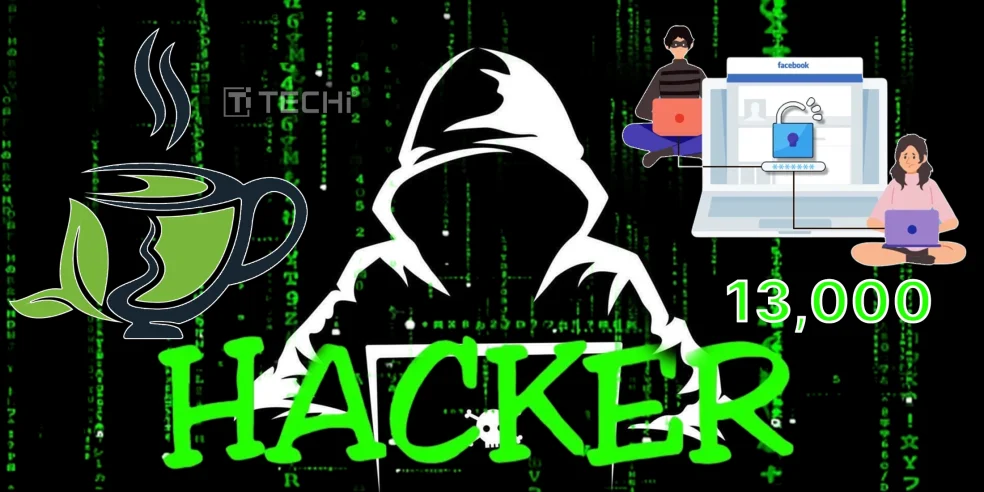 Visual representation of hacker breaching user data from Tea app, exposing 13,000 Facebook-linked profiles.
