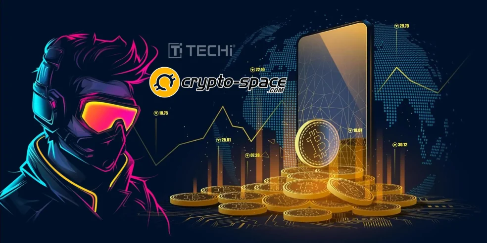 Futuristic illustration of a cyber trader with Bitcoin coins and digital charts representing the rise of stock tokenization and crypto-finance integration.