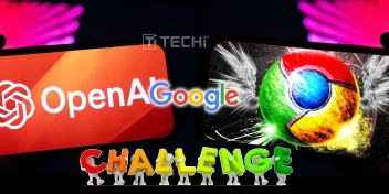 OpenAI challenges Google Chrome with a new browser, illustrated with logos clashing and the word "Challenge" highlighted