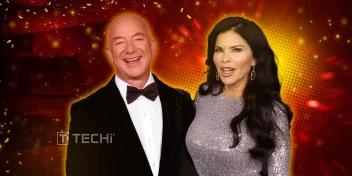 Jeff Bezos and Lauren Sánchez at a glamorous event, used in Bookshop.org’s Prime Day parody to critique Amazon’s extravagance.