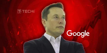 Elon Musk against a red tech background with the Google logo, representing xAI and Google winning $200M U.S. Defense AI contracts in 2025.