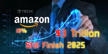 Amazon stock drops 10% but on track to hit $3 trillion market cap by end of 2025, showing growth chart and business analysis.