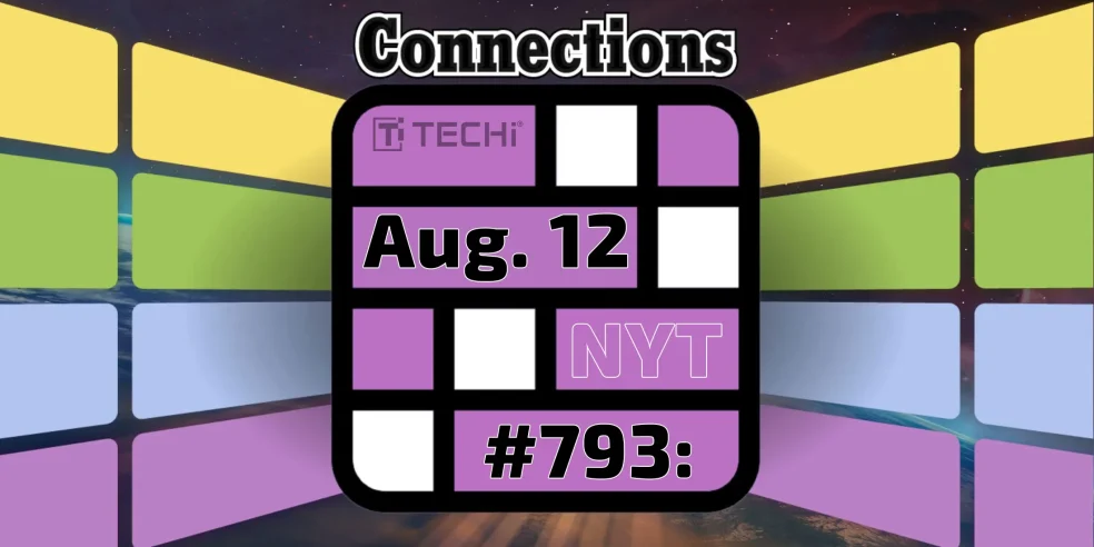 NYT Connections August 12, 2025 puzzle #793 by Techi with color-coded grid background.