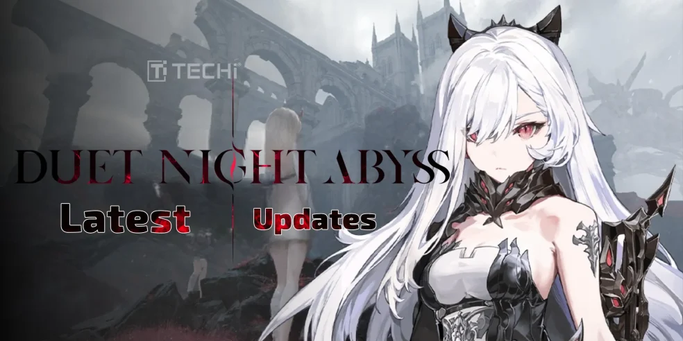 Duet Night Abyss game updates with character in the foreground and dark, immersive landscape background.