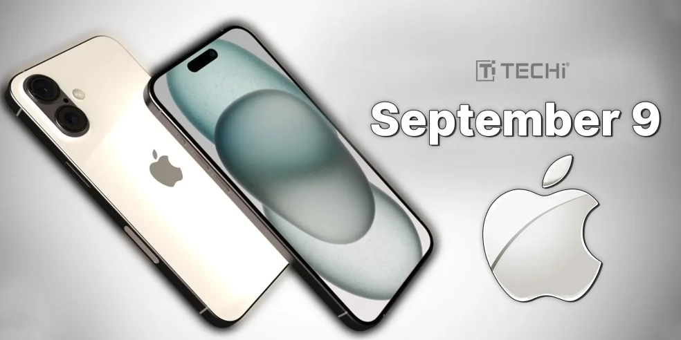 iPhone 17 and Apple logo with announcement for September 9 event.