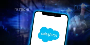Salesforce Logo Displayed on Smartphone with Stock Market Background