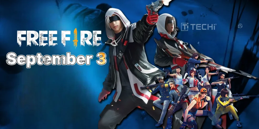 Free Fire September 3 Redeem Codes promotional image showcasing characters from Free Fire Max.
