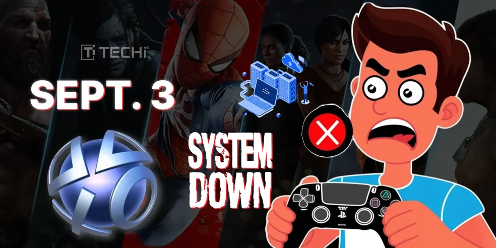 PSN Down on Sept. 3: Gamers frustrated with system issues, unable to create parties and update status, as depicted with a controller and error message.
