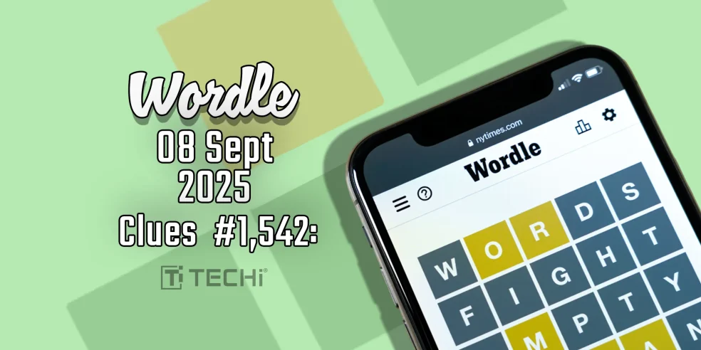 Wordle puzzle for September 8, 2025, showing clues for the answer to Wordle #1542 on a smartphone screen.