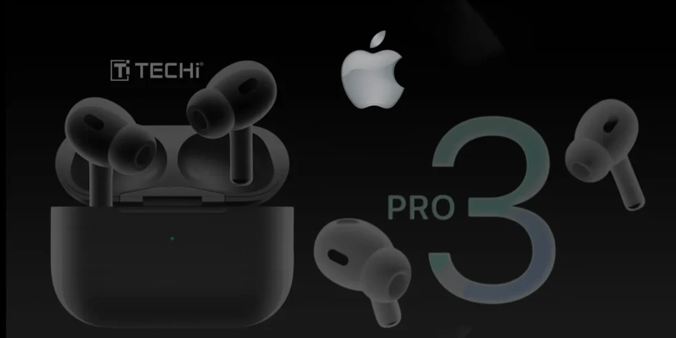 Apple AirPods Pro 3 displayed with the product logo and sleek design, showcasing the next-generation earbuds.