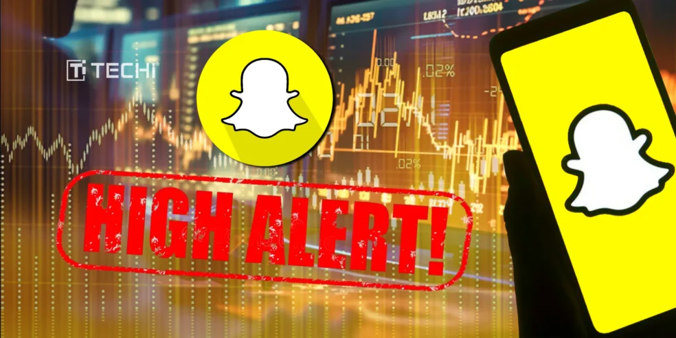 Snapchat logo with a stock market chart background and a 'HIGH ALERT' stamp, symbolizing the retail traders' excitement over a potential meme stock rally and buyout rumors.