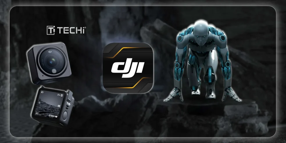 DJI’s smallest action camera with nod-triggered recording feature, paired with DJI logo and futuristic design.
