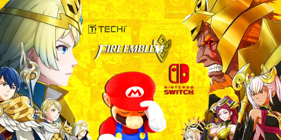 Nintendo’s new "Fire Emblem" mobile game with an "Among Us"-style twist, featuring characters from the game and the Nintendo Switch logo.