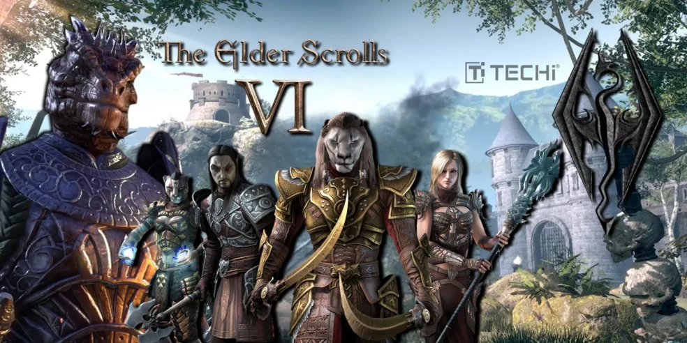 The Elder Scrolls VI characters with logo and teaser background, signaling hope for a release.