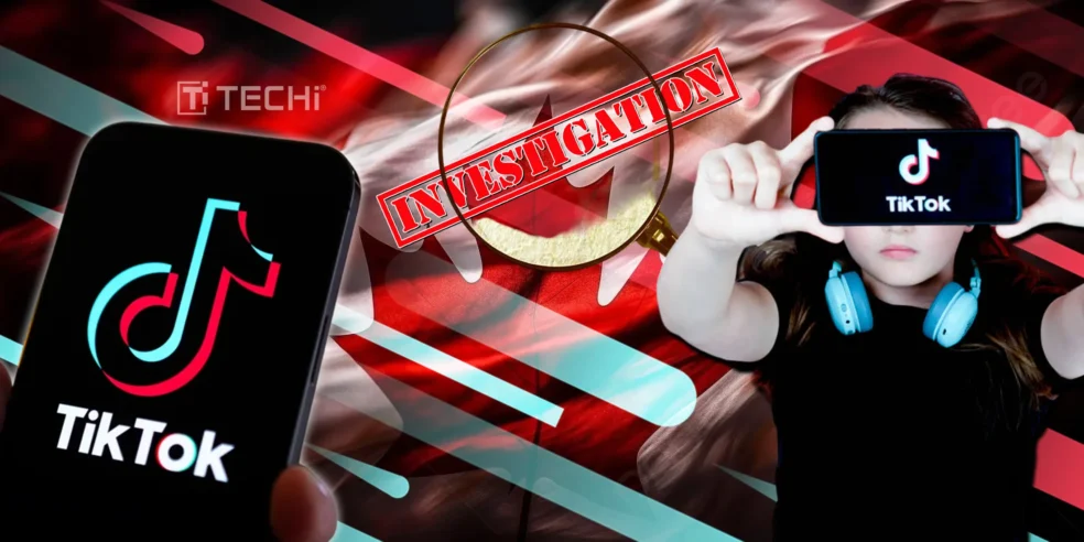 TikTok investigation into data collection on children, showing a magnifying glass and TikTok logo.