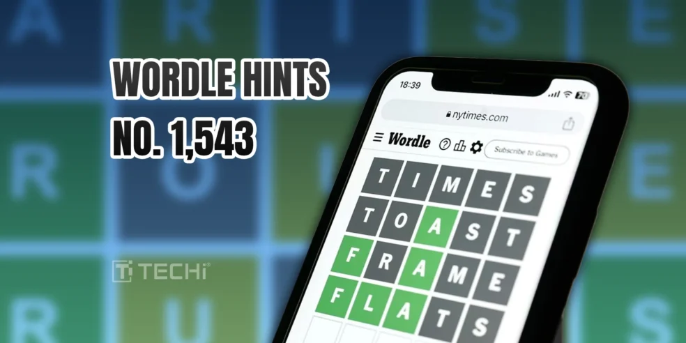 Wordle game interface showing puzzle hints for number 1,543.