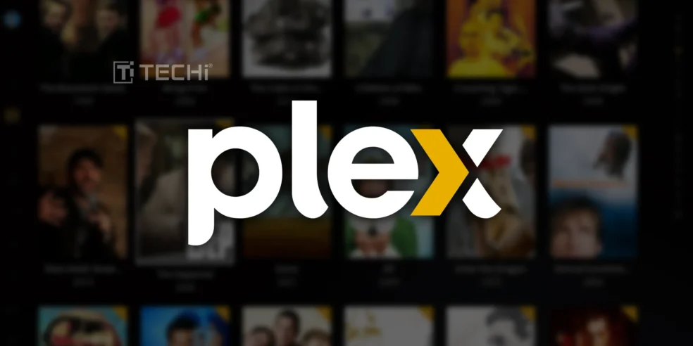 Plex logo displayed with a background of movie thumbnails, urging users to change their passwords after a data breach.