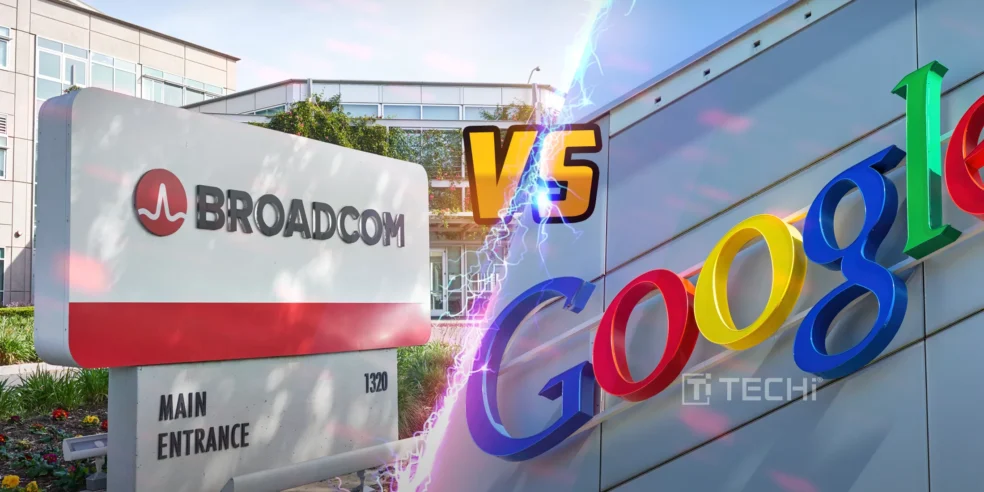 Broadcom vs Google showdown in the tech industry with company logos.