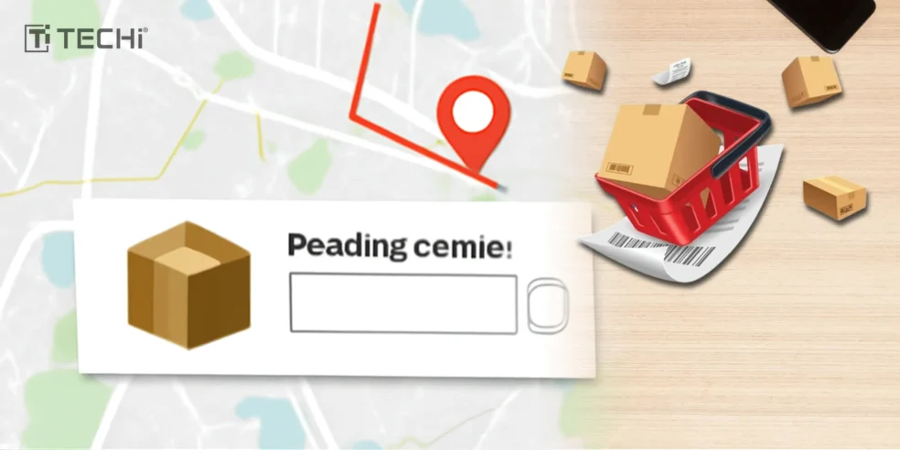 Image showing a parcel tracking system, with a map, delivery progress, and a shopping cart, symbolizing the ease of tracking online orders.