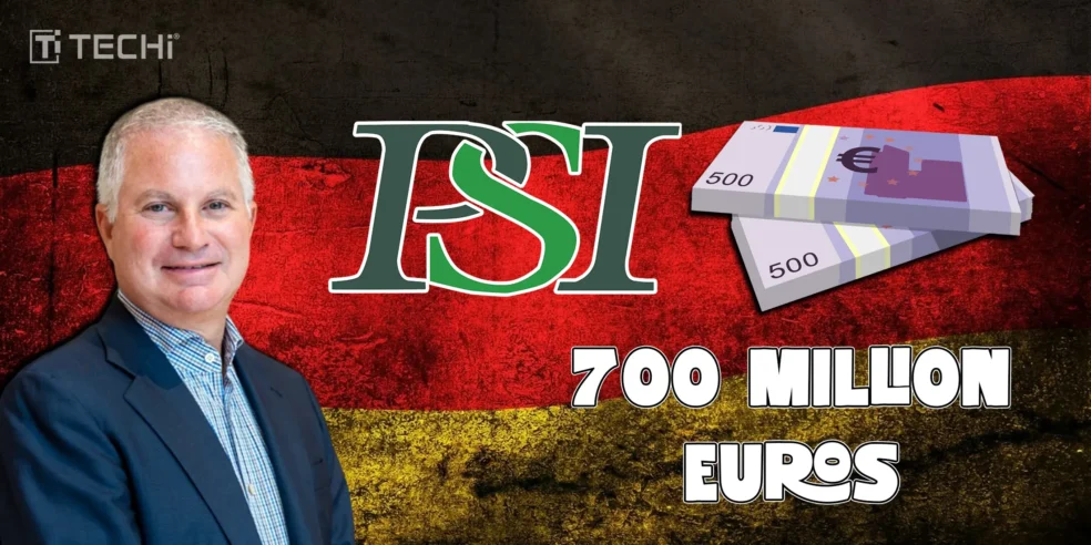 Image featuring the PSI logo and Warburg Pincus investment, with a background of the German flag and €700 million in banknotes, symbolizing the acquisition deal.
