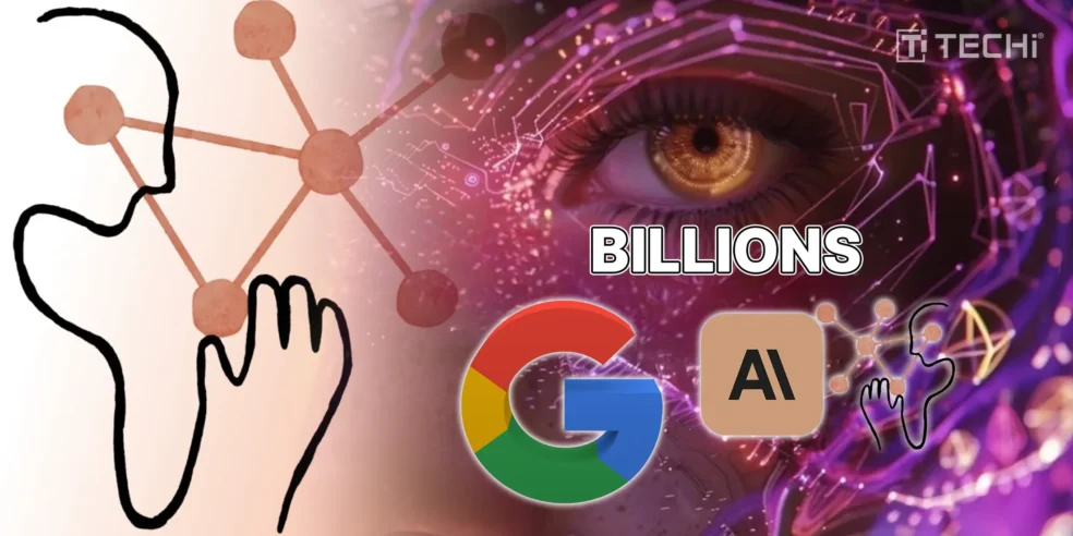 Anthropic and Google logos with AI visuals representing a multibillion-dollar cloud partnership.