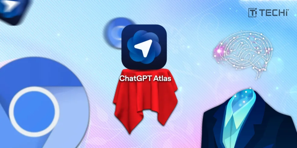 ChatGPT Atlas logo unveiled, with a futuristic background and a red cloth unveiling