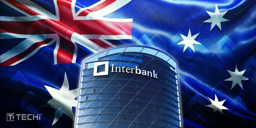 Interbank building with the Australian flag in the background symbolizing Australia's interbank settlement system modernization.